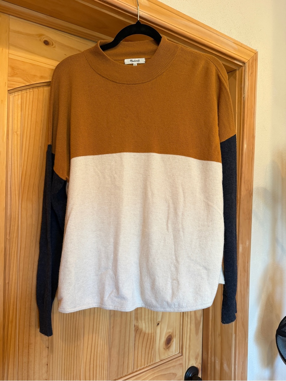 Madewell Colorblock Crewneck Sweater in Brown, Cream & Navy